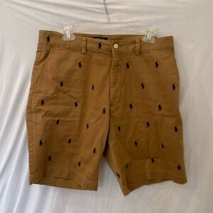 Polo ralph lauren Khaki Shorts tan embroidered navy horses sz 33